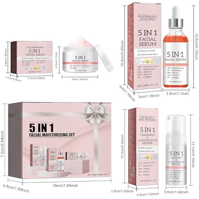 STRBOXONG 5 IN 1 FACIAL SERUM SKINCARE SET, MOISTURIZING FACE SKIN CARE KIT , ANTI AGING SKIN DAILY CARE ROUTINE KIT, FACE SERUM WITH CLEANSER, FACE CREAM CARE FOR ALL WOMEN & MEN SKIN TYPES - Image 2